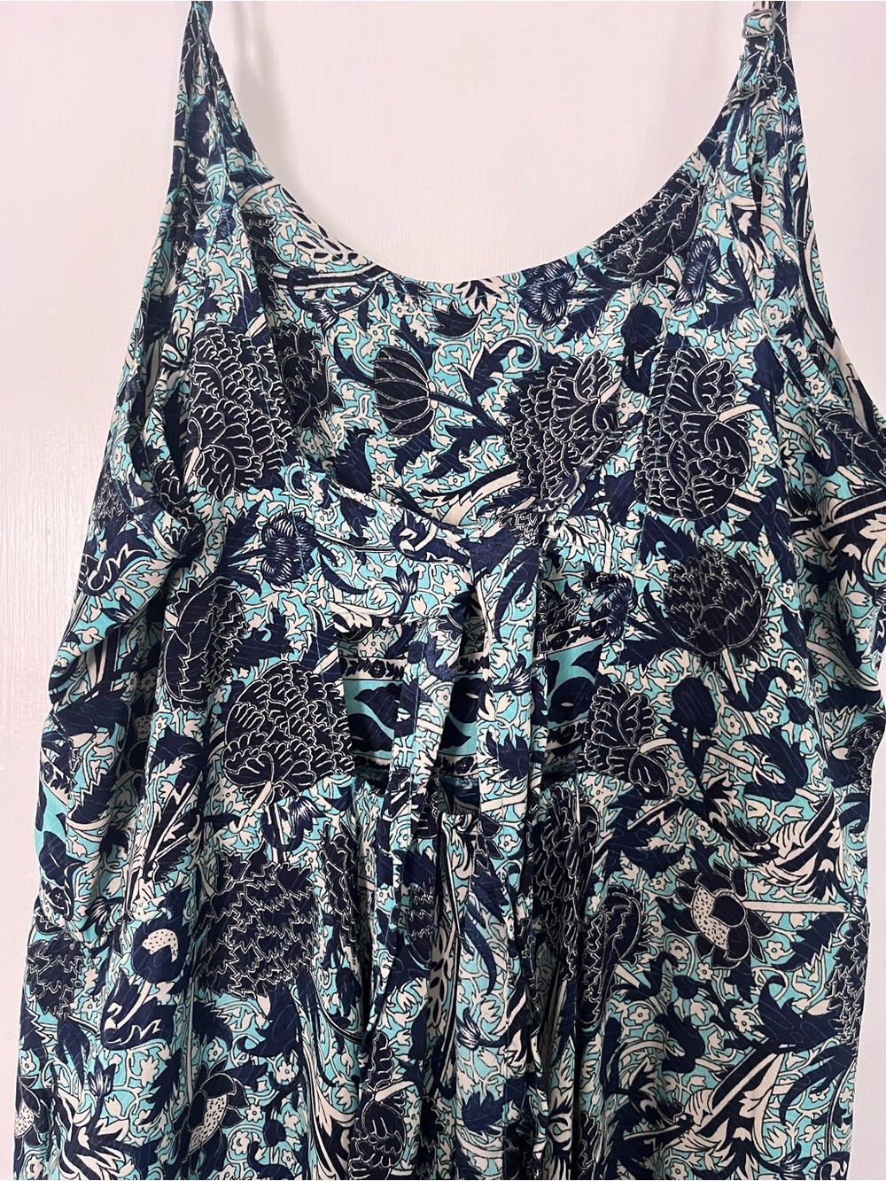 Blue-Green Satin Printed Maxi Dress - Picture 3 of 6